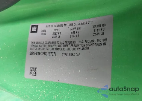 2011 Chevrolet Camaro 1Lt из США, поврежденный, VIN 2G1FB1ED2B9127971